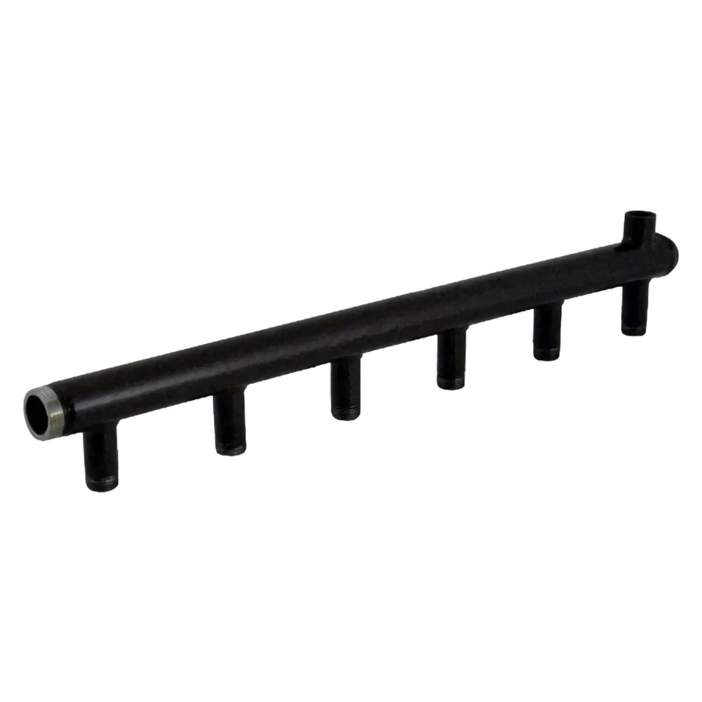 Коллектор Элит Металл EM100 Ду40 Ру10, выходов-12х1/2″ наружная резьба, присоединение - наружная резьба 3/4″, межосевое расстояние 100 мм, левое подключение, с бобышкой под импульсную трубку, сталь