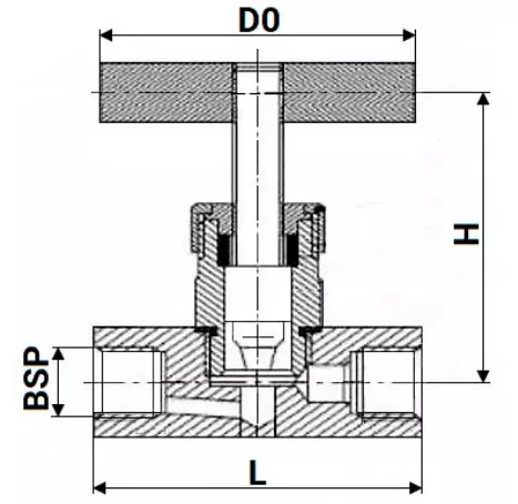 Клапан игольчатый VN3131M-T-Ht 1/2″ Ду15 Ру400 резьбовой, корпус - нержавеющая сталь 304, уплотнение - металл, с Т-образной рукояткой