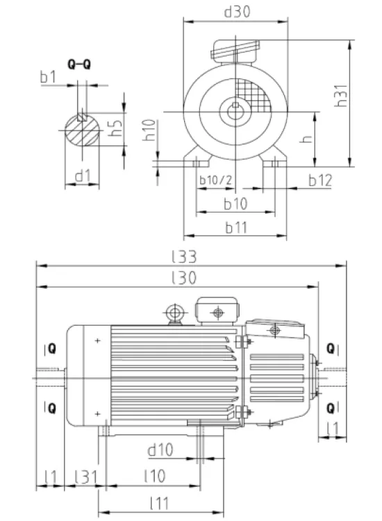 Электродвигатель ЭЛМАШ МТН 3126-IM1002-15-950-Б01 трехфазный, монтажное исполнение IM1002, мощность 15 кВт, частота вращения ~ 950 об/мин, корпус - чугун, Б01